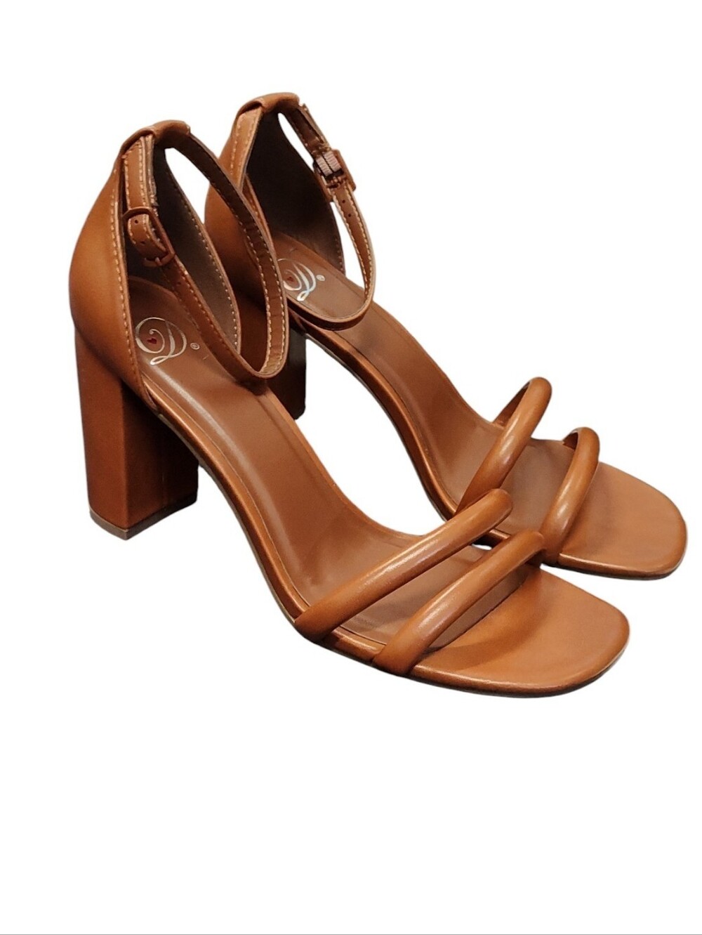 "Delicious" Caramel Strappy Block Heel Sandals Size 8.5 | Ankle Strap